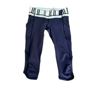 Lululemon navy blue crop leggings pants athletic workout yoga side pockets 6
